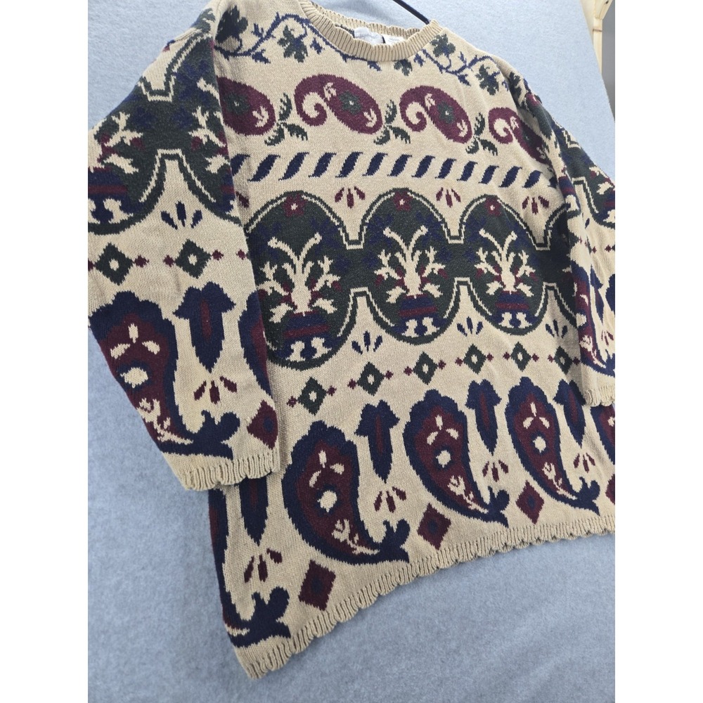 Vtg Jacqueline Ferrar 100% Cotton Crewneck Knit Sweater Medium Abstract Grandma